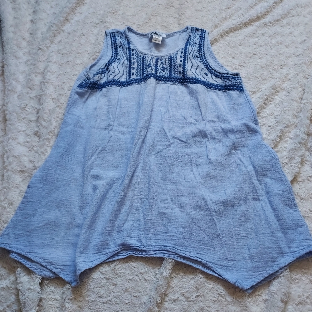 Metropolitan Blue Gauzy Cotton Embroidered Sleeveless top Medium Boho